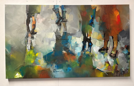 Umbrellas reflected in water.